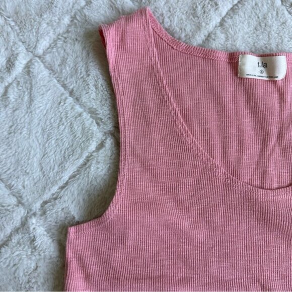 T.La X Anthropologie | Pink Ribbed Striped peplum Knit Tank Top | Size Small - Picture 4 of 11